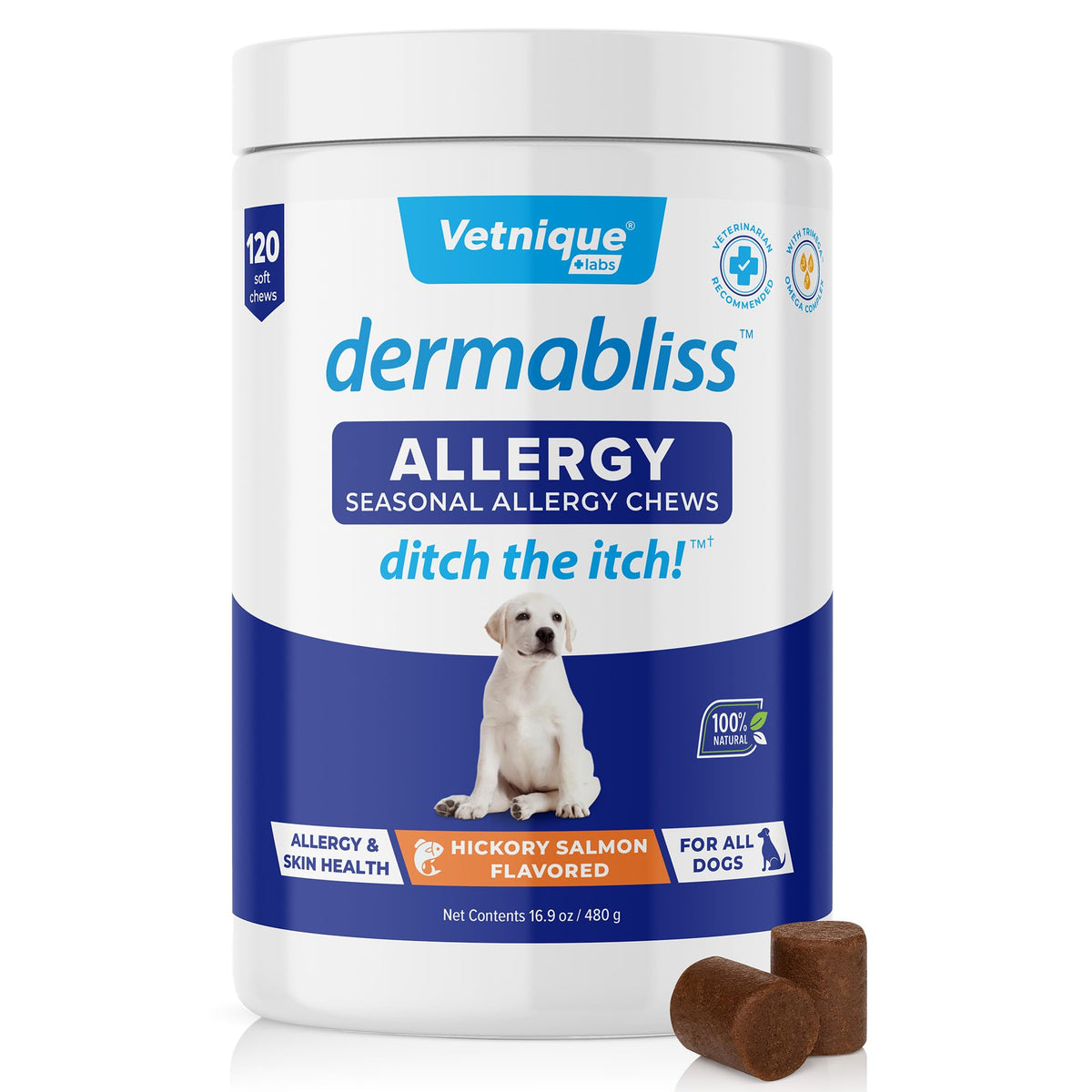 Vetnique Dermabliss en caja de 120 masticables para perros