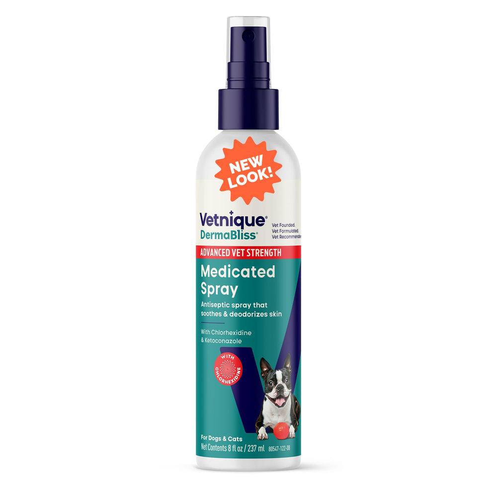 Dermabliss Vetnique: frasco de clorhexidina 8 oz para el cuidado de la piel de mascotas.