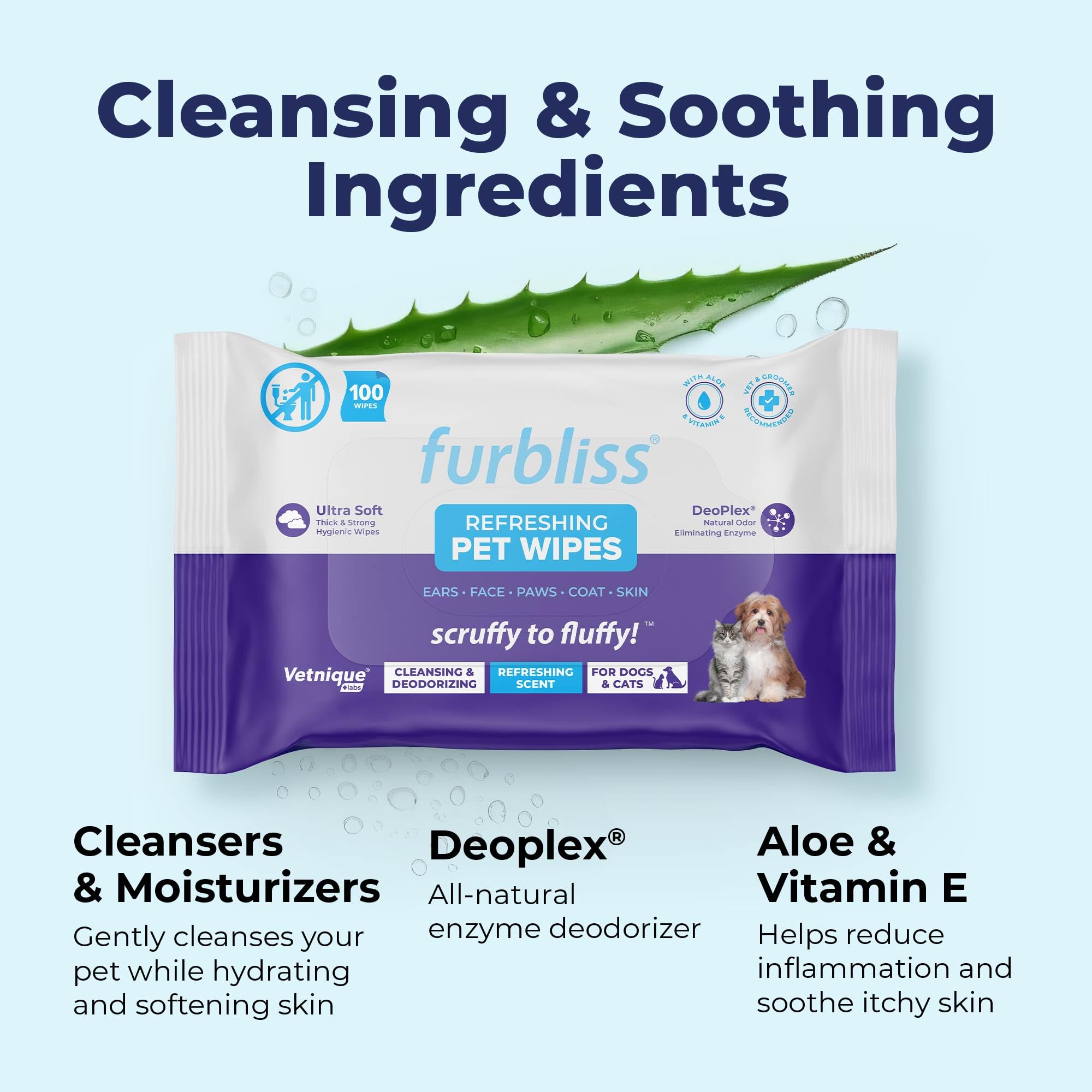 Fórmula suave Dermabliss para patas, hocico y zonas sensibles del animal.