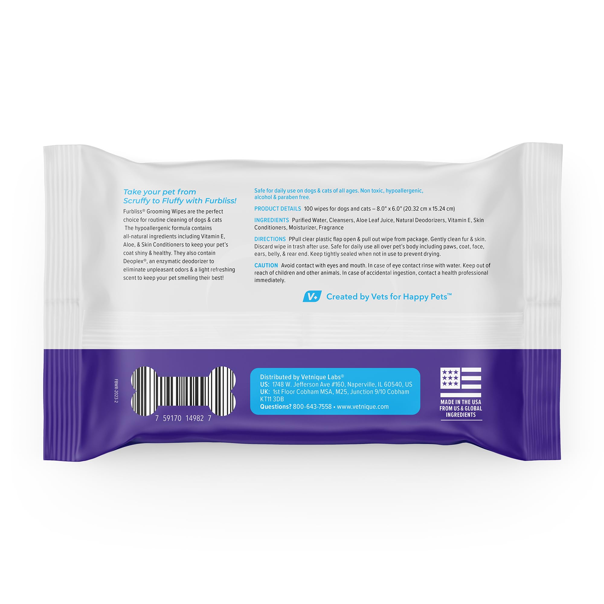 Toallitas Dermabliss de Vetnique para limpiar la piel de la mascota con suavidad.