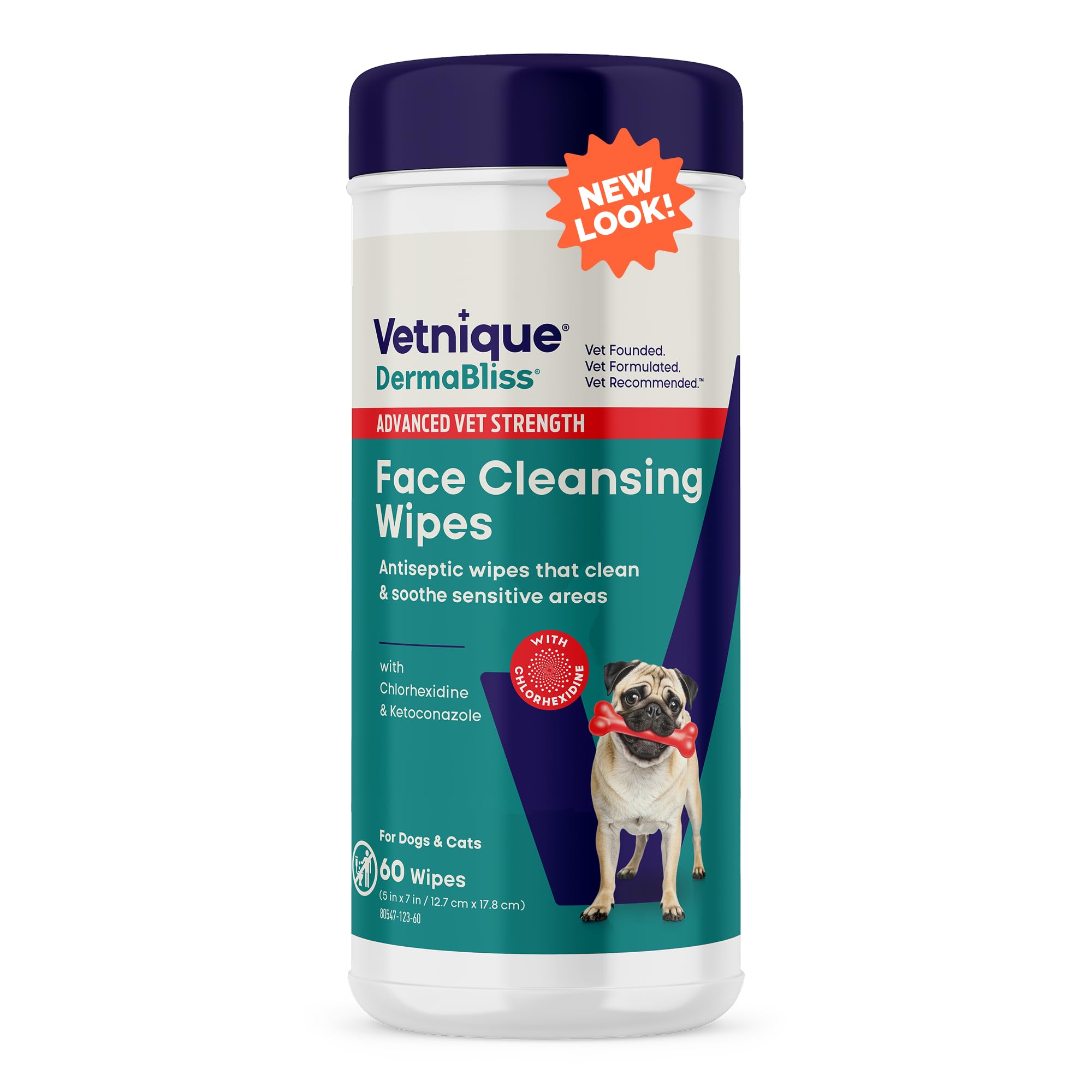 Dermabliss de Vetnique: toallitas faciales para perros con arrugas, limpieza suave.