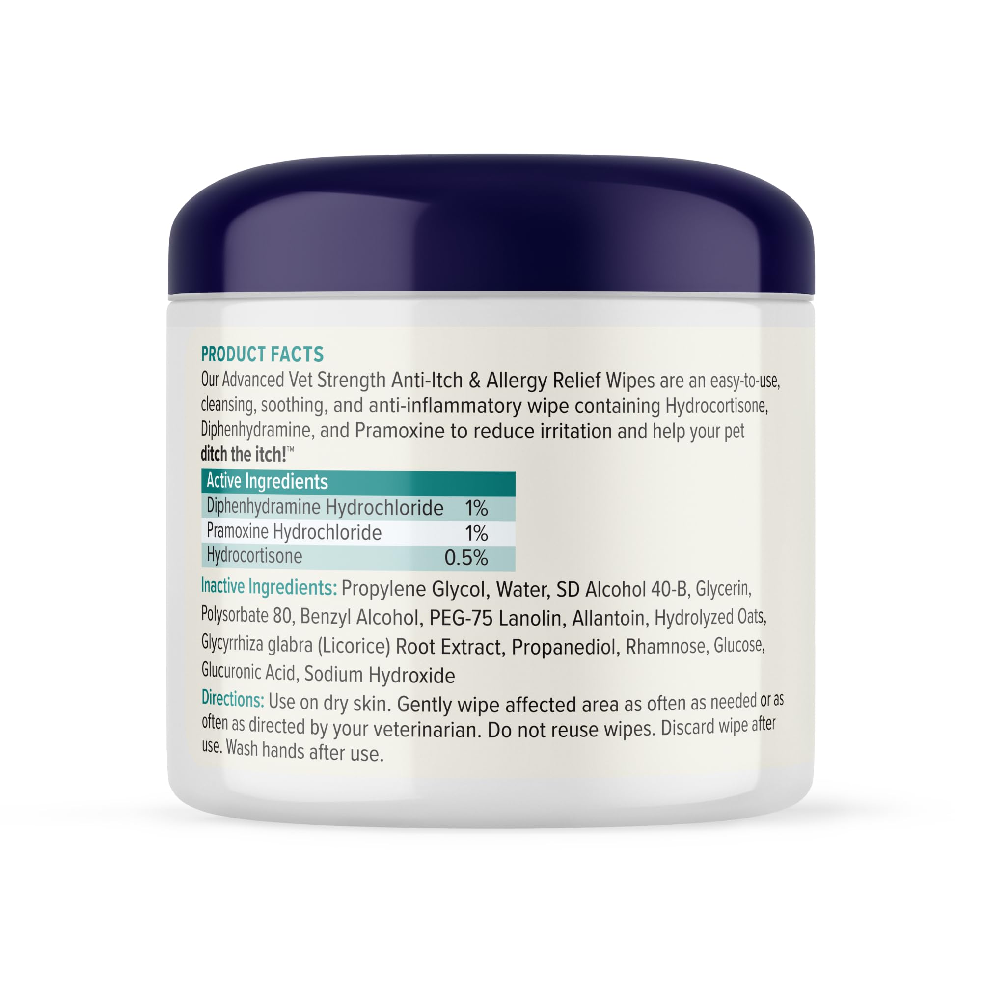 Vetnique Dermabliss wipes: uso seguro en cara y cuello de mascotas.