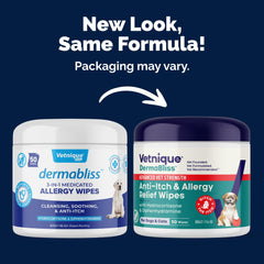 Vetnique Dermabliss wipes: etiqueta clara de fórmula medicada.