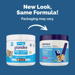 Vetnique Glandex: frasco lateral con chuches de tocino para perros
