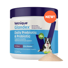 Vetnique Glandex Daily Probiotics gomitas sabor bacon para perros, soporte digestivo diario.