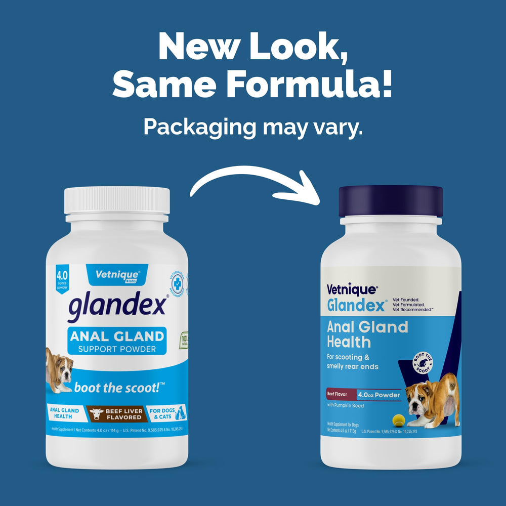 Envase de 4 onzas de Vetnique Glandex para dosis diarias.
