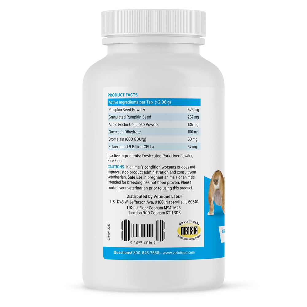 Glandex con calabaza: polvo para perros que apoya la salud digestiva.