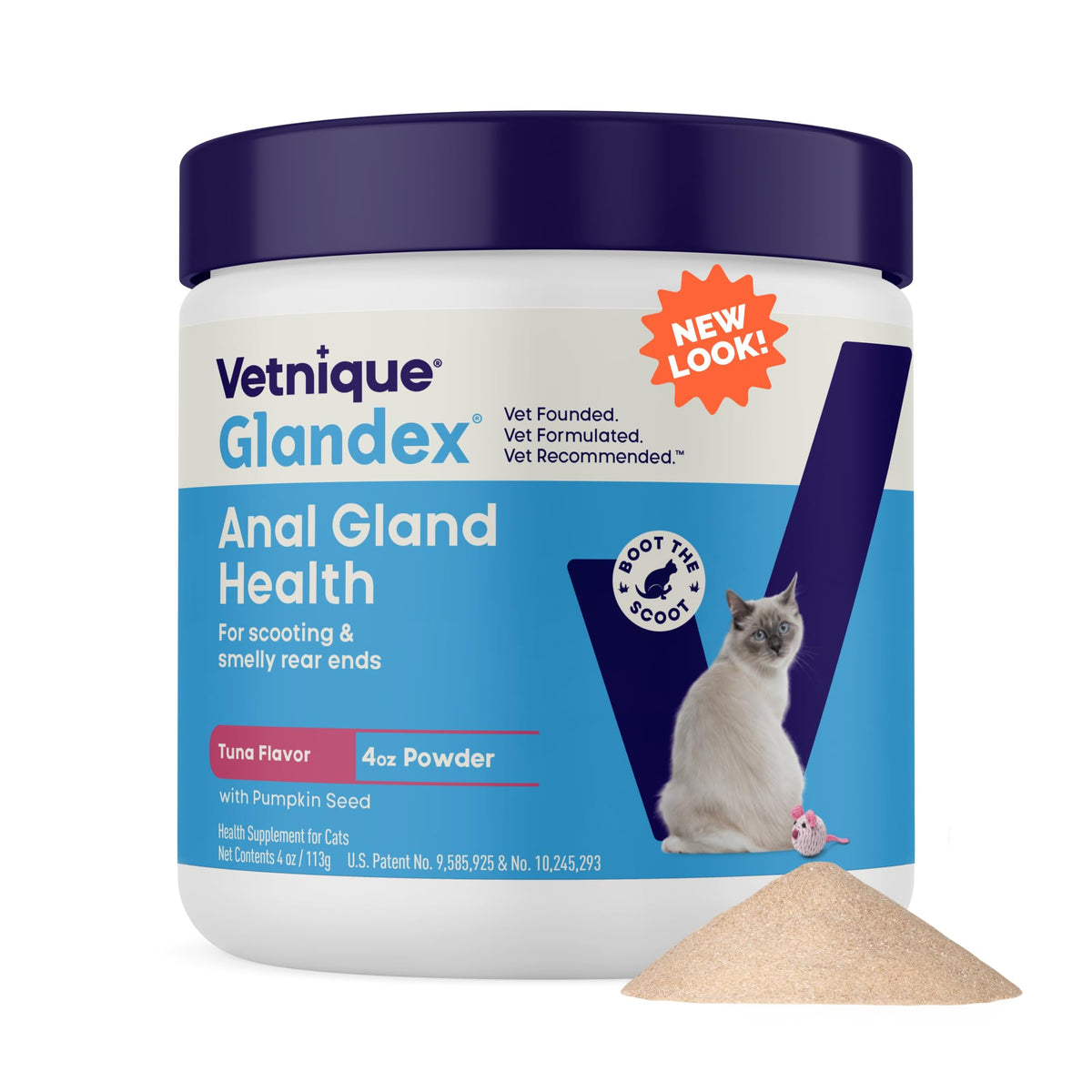 Vetnique Glandex polvo gato atun: apoyo digestivo diario para gatos.