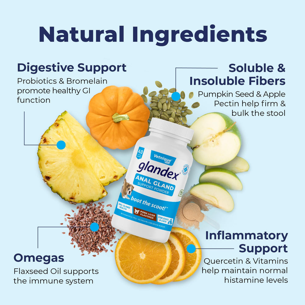 Vetnique Glandex: apoyo diario fácil con proteína sabor hígado de cerdo.