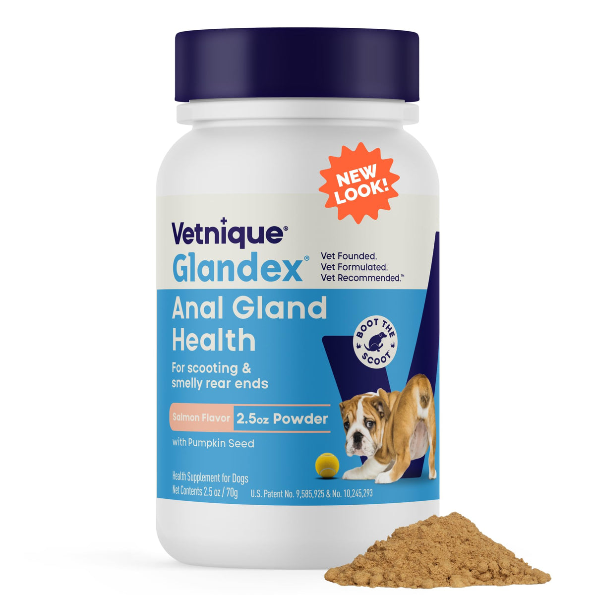 Vetnique Glandex polvo salmón para perros facilita la administración diaria.