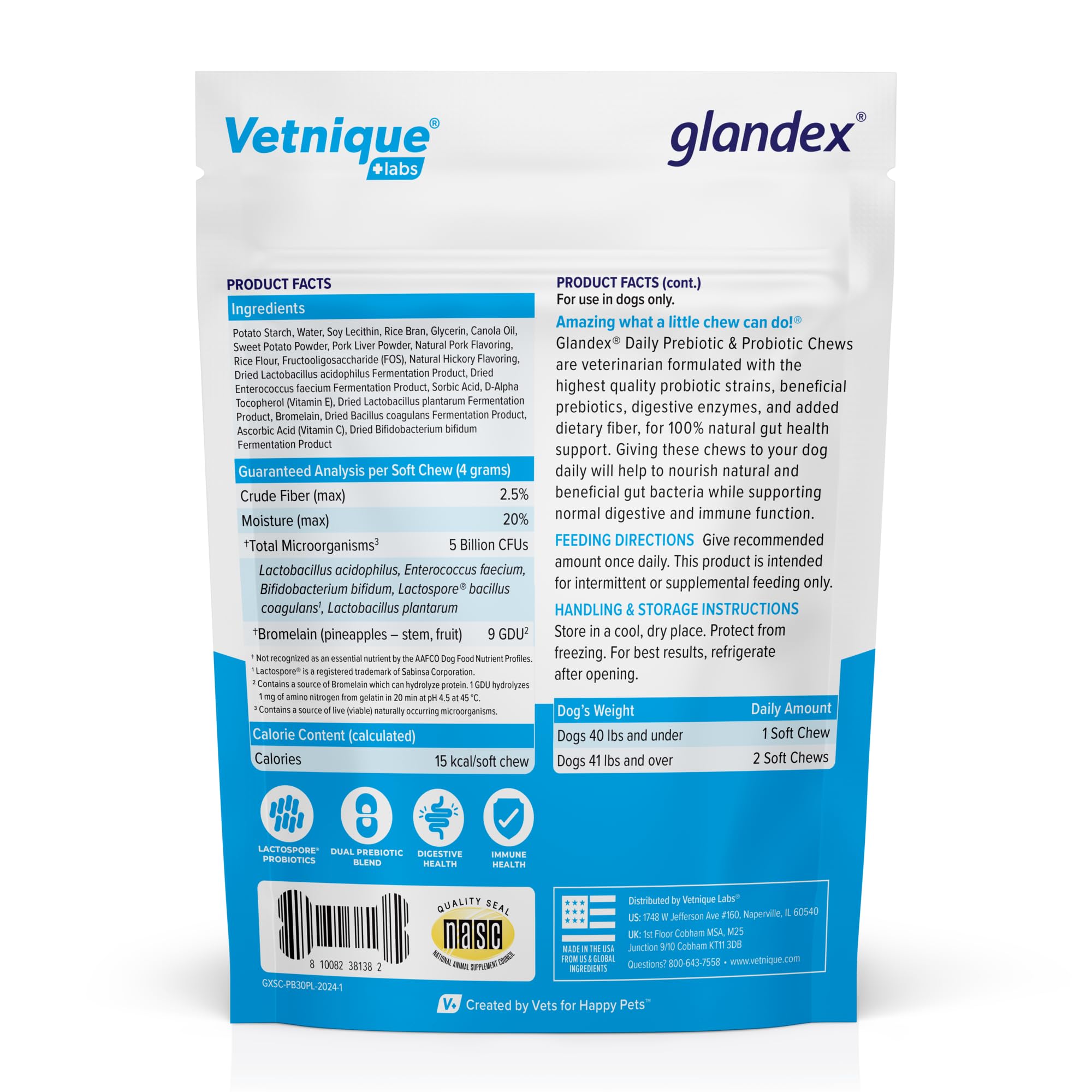 Glandex en polvo para perros con prebióticos y enzimas, opción versátil