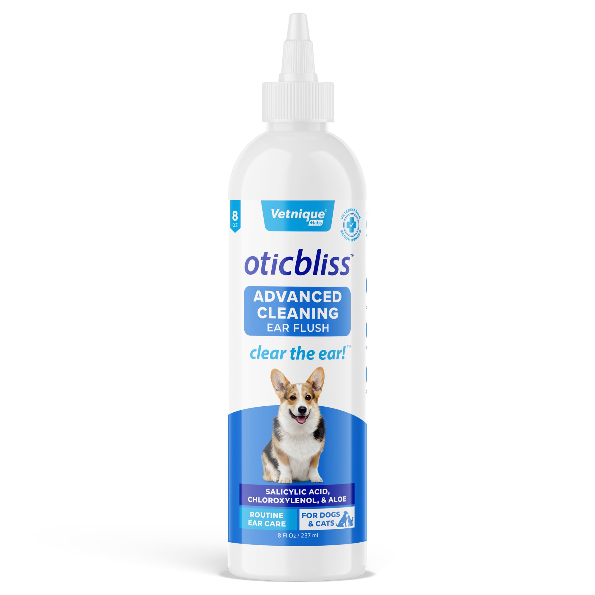 Vetnique Oticbliss, botella de 8 onzas; limpia oídos y reduce olores.
