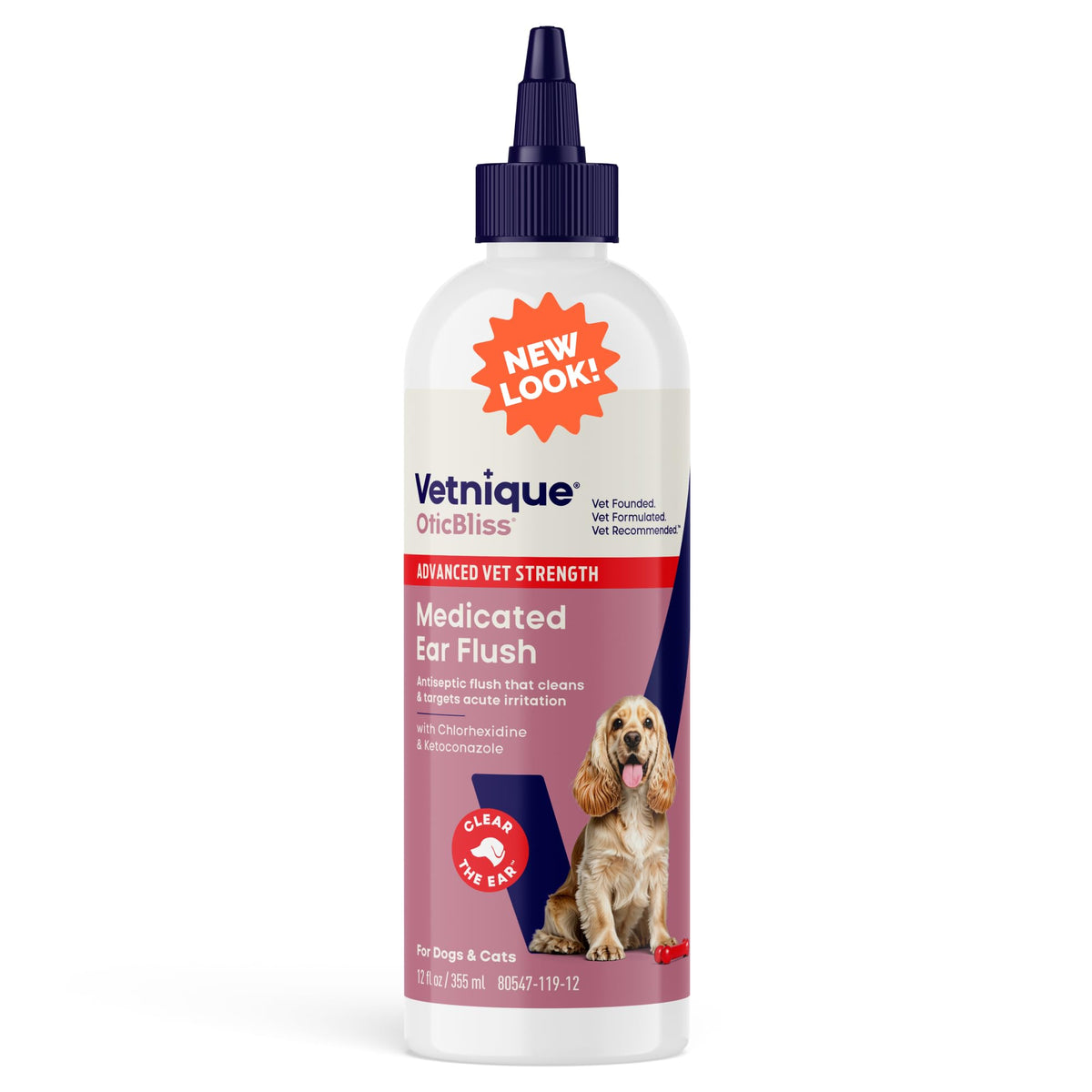 Vetnique Oticbliss: botella para aplicación en oídos de perros y gatos.