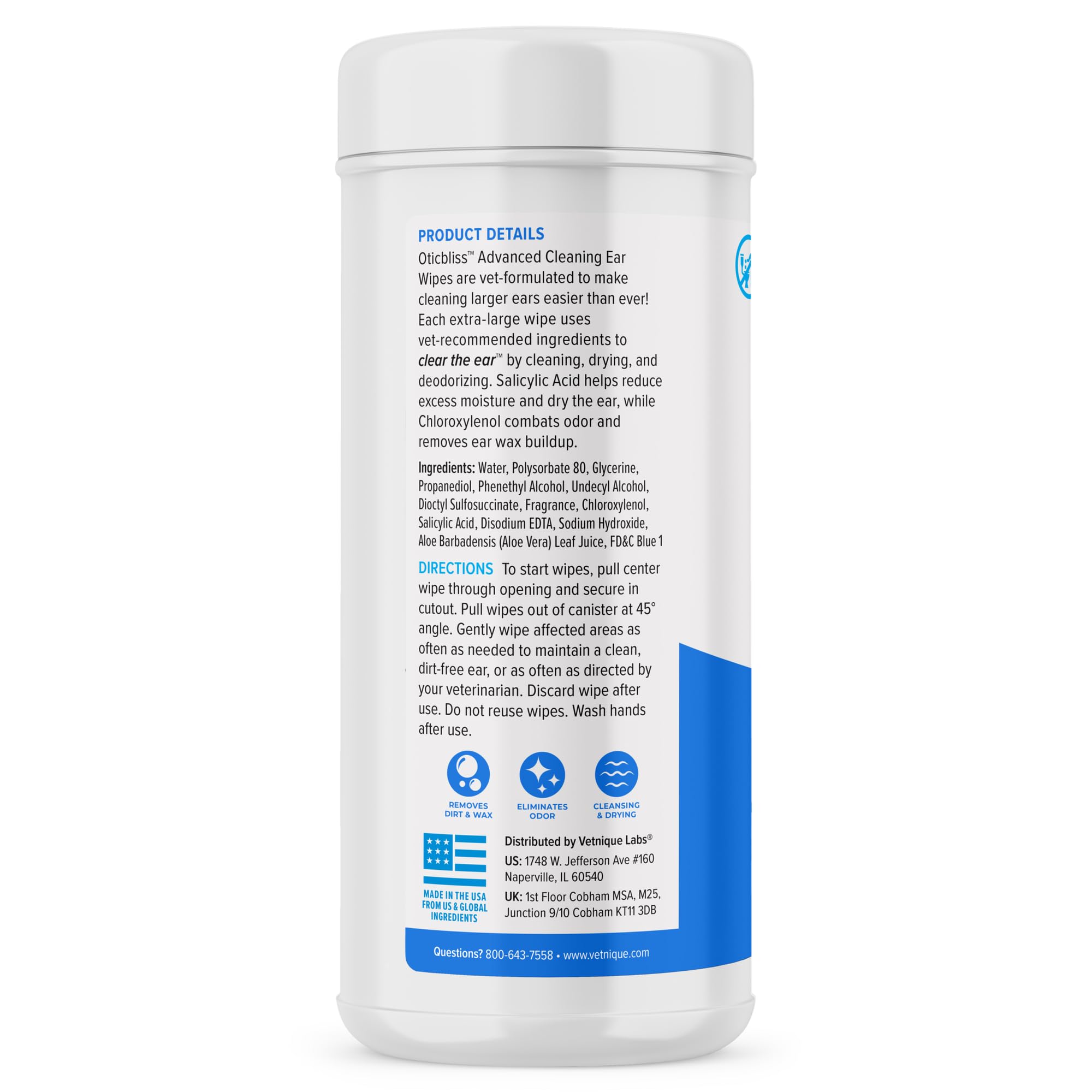 Vetnique Oticbliss: toallitas-con-acido-salicilico para control de olor suave.