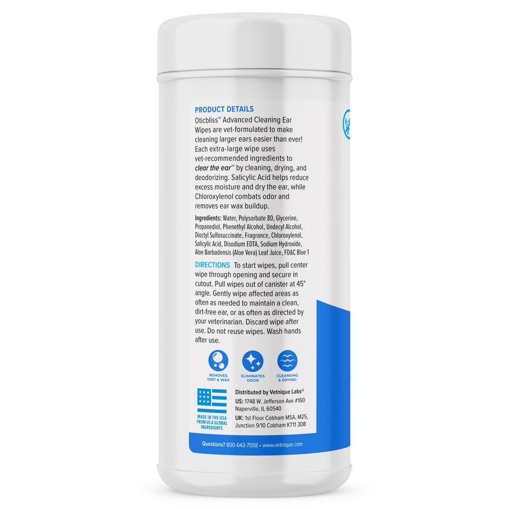 Vetnique Oticbliss: toallitas-con-acido-salicilico para control de olor suave.