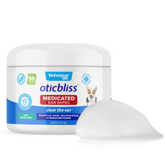 Vetnique Oticbliss: toallitas para orejas de perros, limpieza suave.