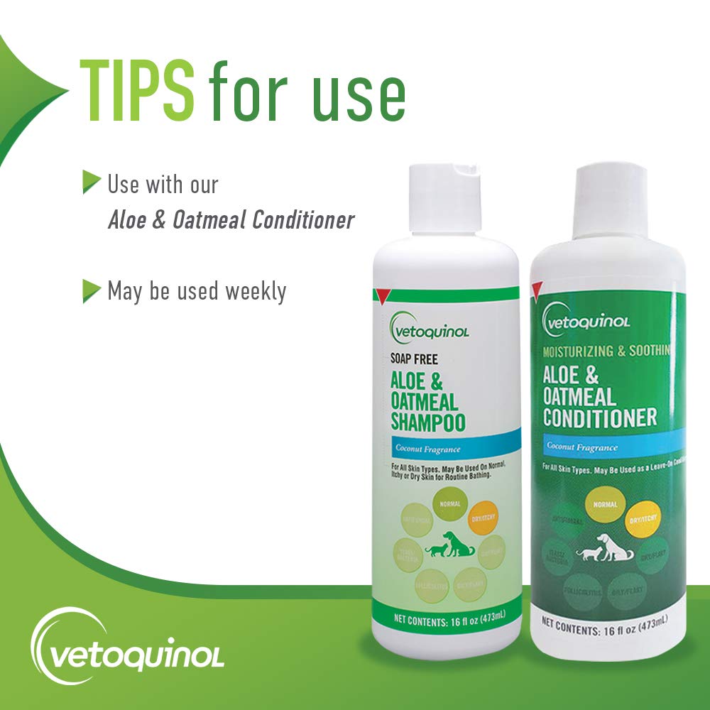 Aplicar con la palma para distribuir fácilmente, champú Aloe y Oatmeal de Vetoquinol cuida la piel.