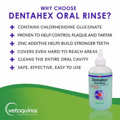 Dentahex placa dental reducida para mascotas, higiene oral mejorada.