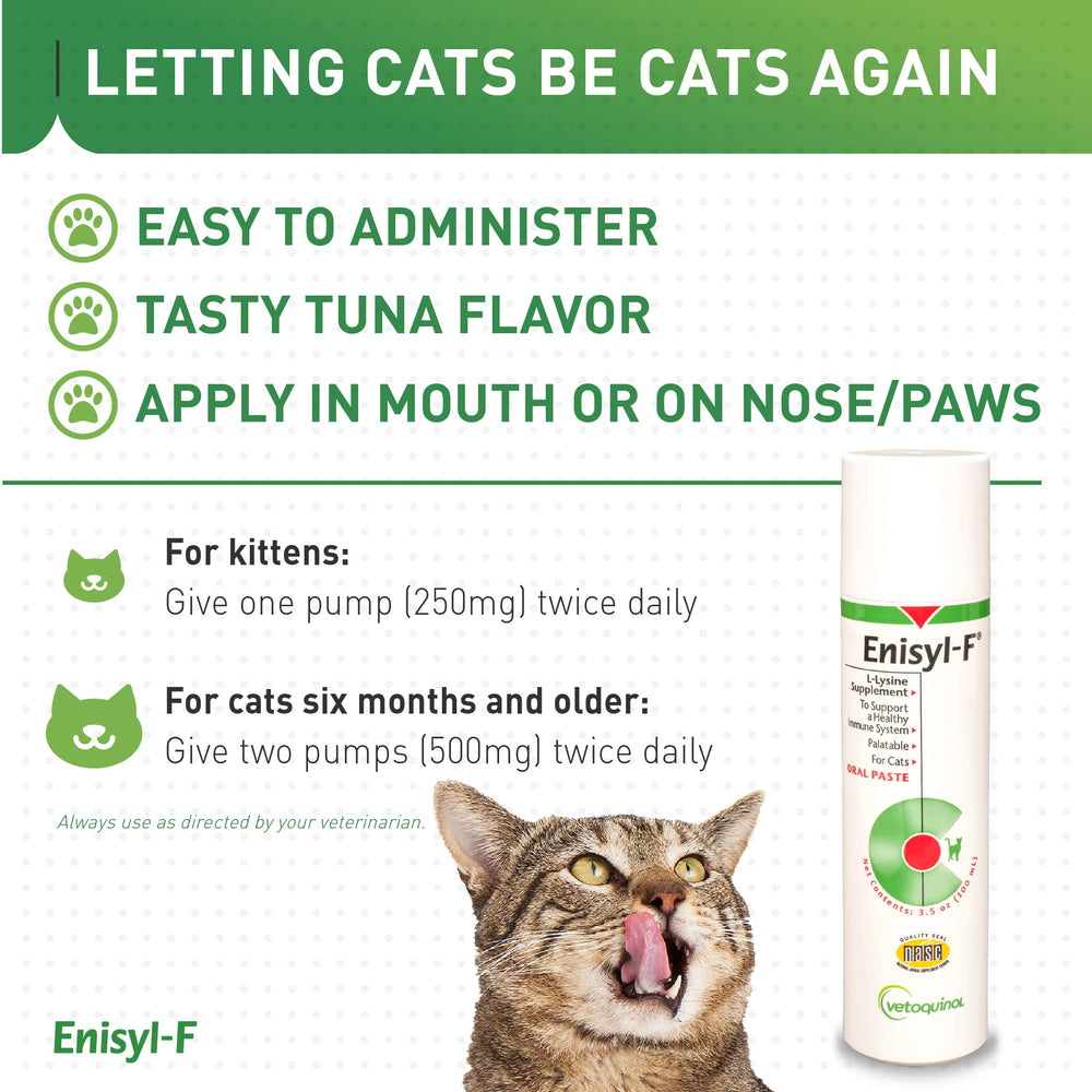Sabor atún de Enisyl-F atrae a gatos para uso diario.
