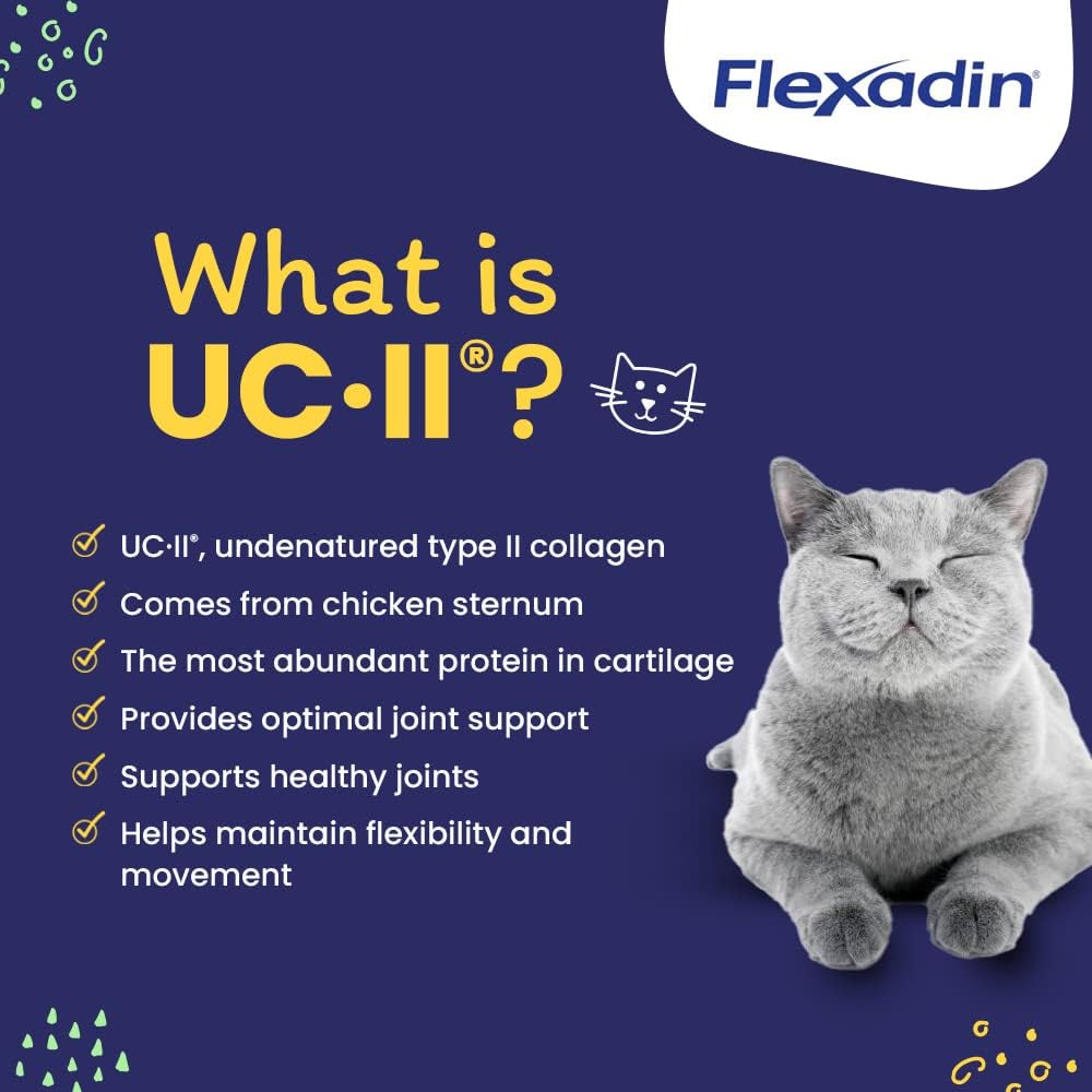Vetoquinol Flexadin Gato contiene UC-II, ingrediente para articulaciones.