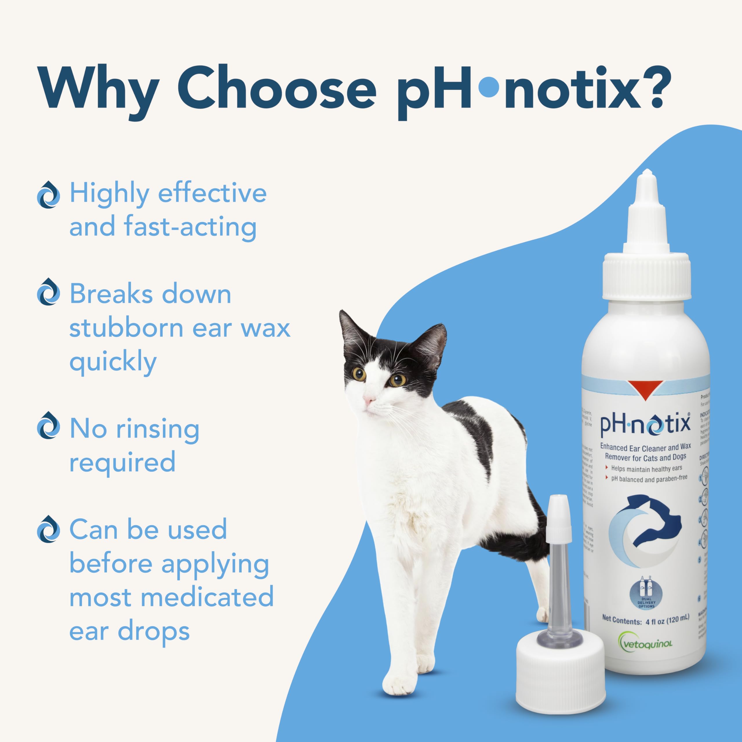 Vetoquinol pH•notix Enhanced Ear Cleaner: fórmula balanceada en pH para orejas sanas