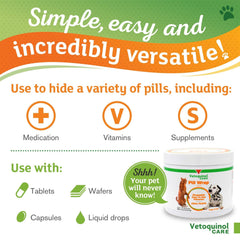 Vetoquinol píldora oculta con pasta, sabor agradable para perros y gatos.