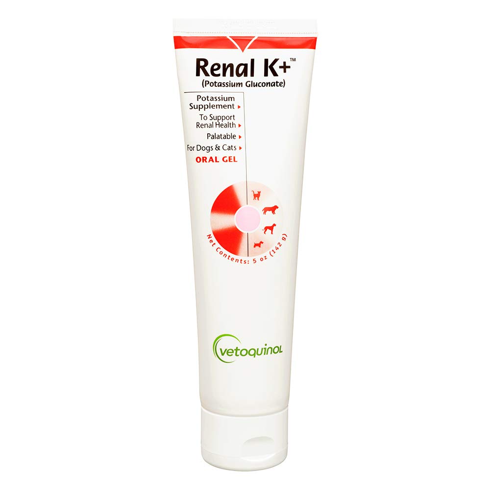 Gel Renal K+ de Vetoquinol en botella de 5 oz para perros y gatos.