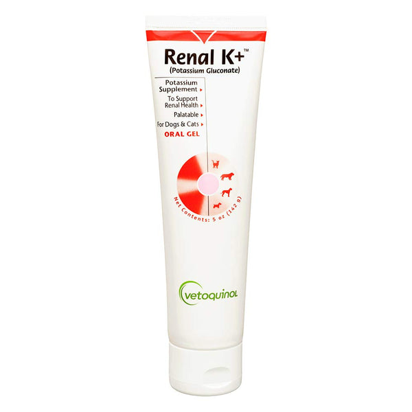 Gel Renal K+ de Vetoquinol en botella de 5 oz para perros y gatos.