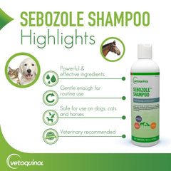 Vetoquinol Sebozole Champú aplicación: aplicación fácil para perros y gatos.