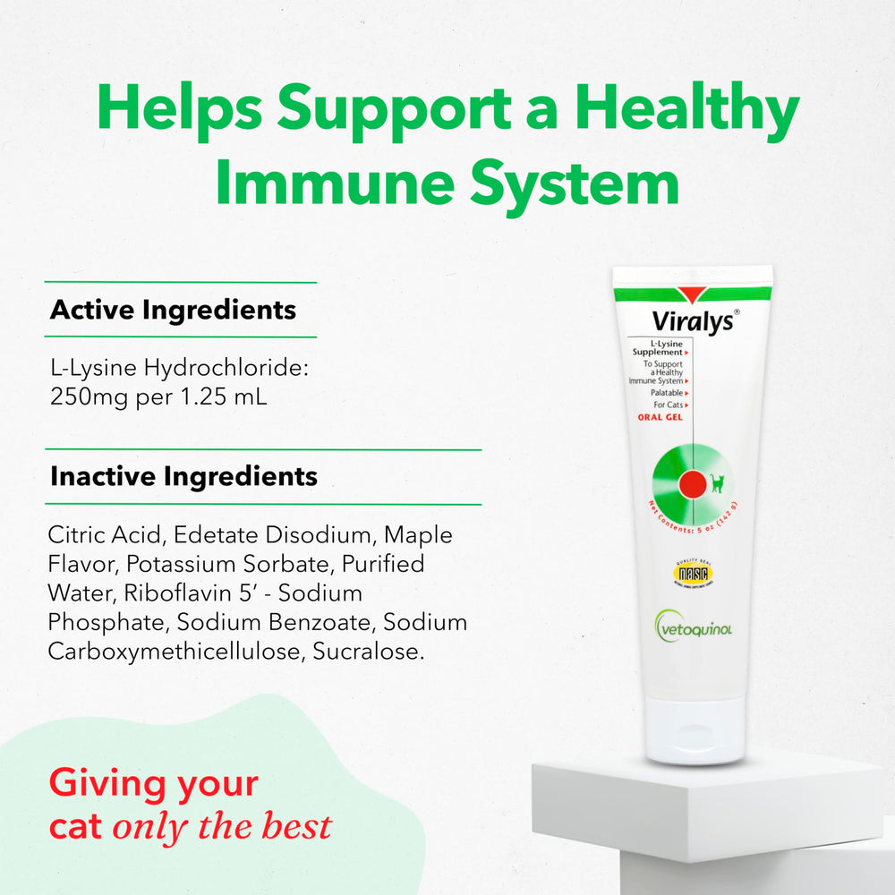Vetoquinol Viralys Gel lisina para gatitos, apoyo inmunitario suave.