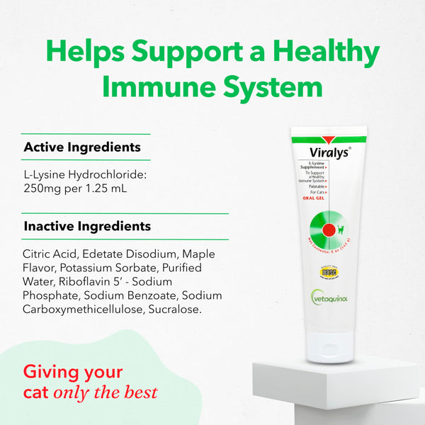 Vetoquinol Viralys Gel lisina para gatitos, apoyo inmunitario suave.