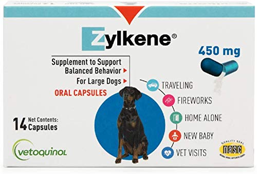 Zylkene de Vetoquinol: cápsula calmante para perros grandes, ayuda a reducir el estrés diario.