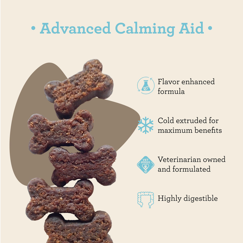 Etiqueta de VetPro Advanced Calming Aid con ingredientes naturales para el bienestar canino.