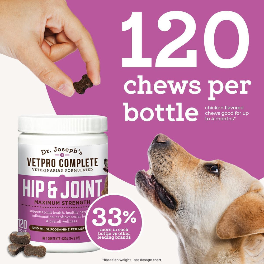 VetPro Complete ingredientes glucosamina, condroitina y MSM, apoyo a la movilidad.