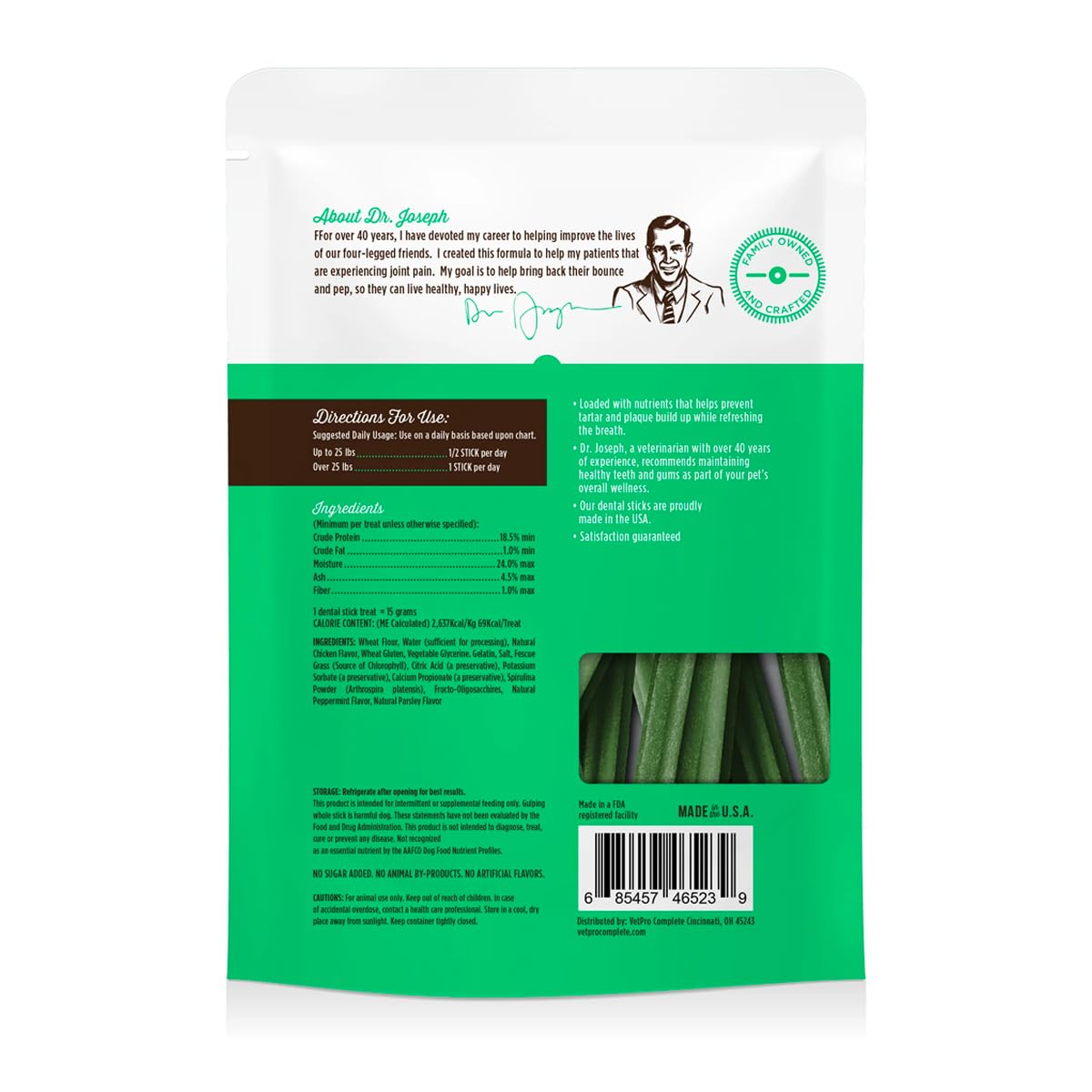 VetPro Complete palitos dentales, envase de 15 unidades para mascotas.