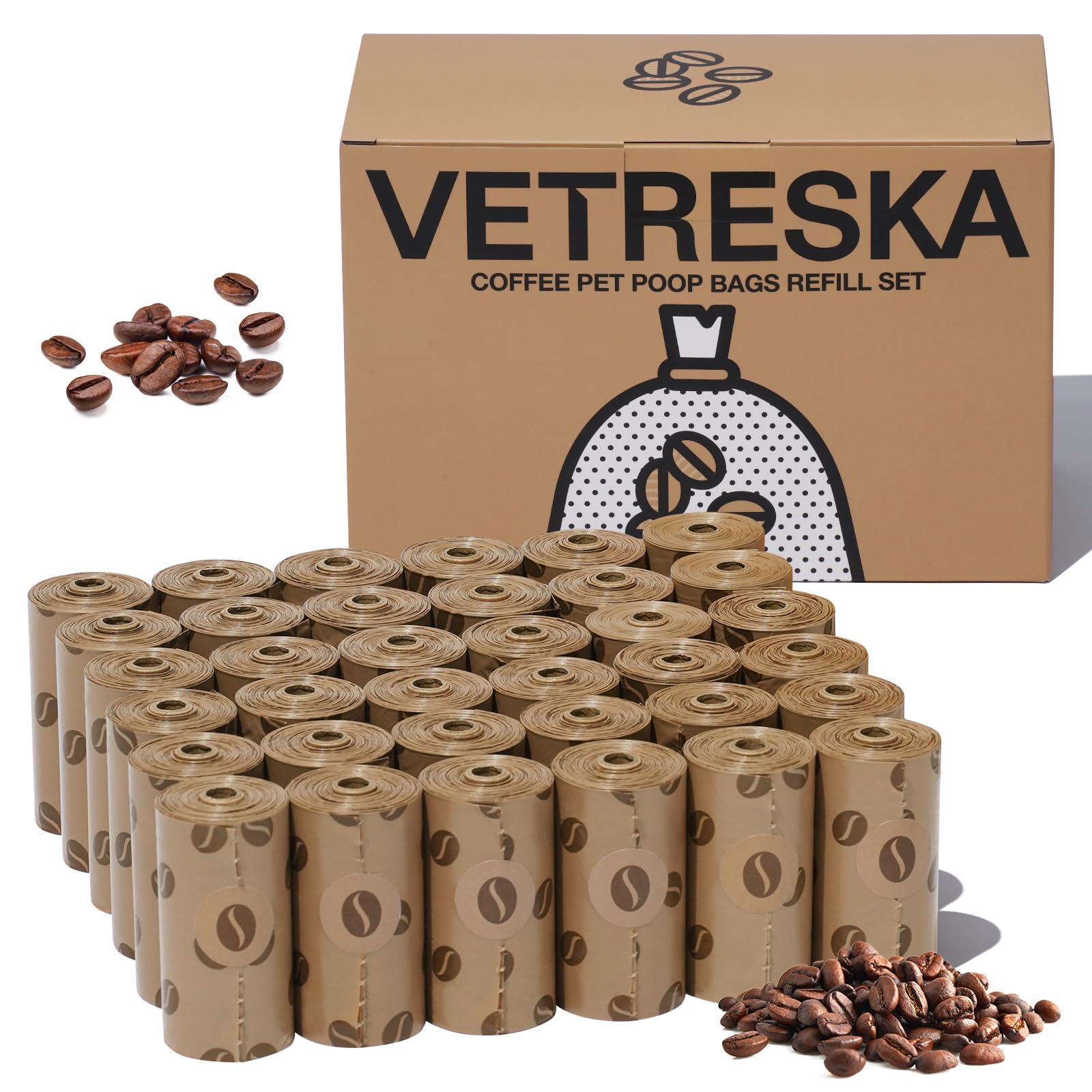 Bolsas Vetreska para heces de perro con aroma a café, ideal para paseos sin olores.