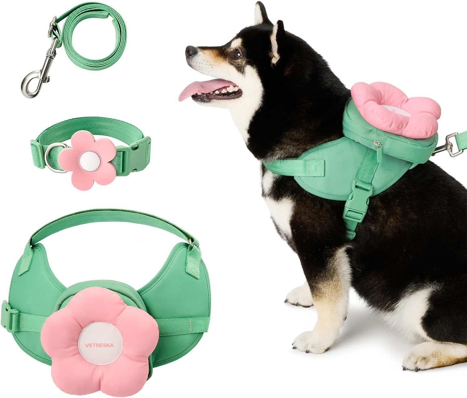 VETRESKA Flora arnés-mochila para perro ofrece comodidad y almacenamiento práctico durante paseos.