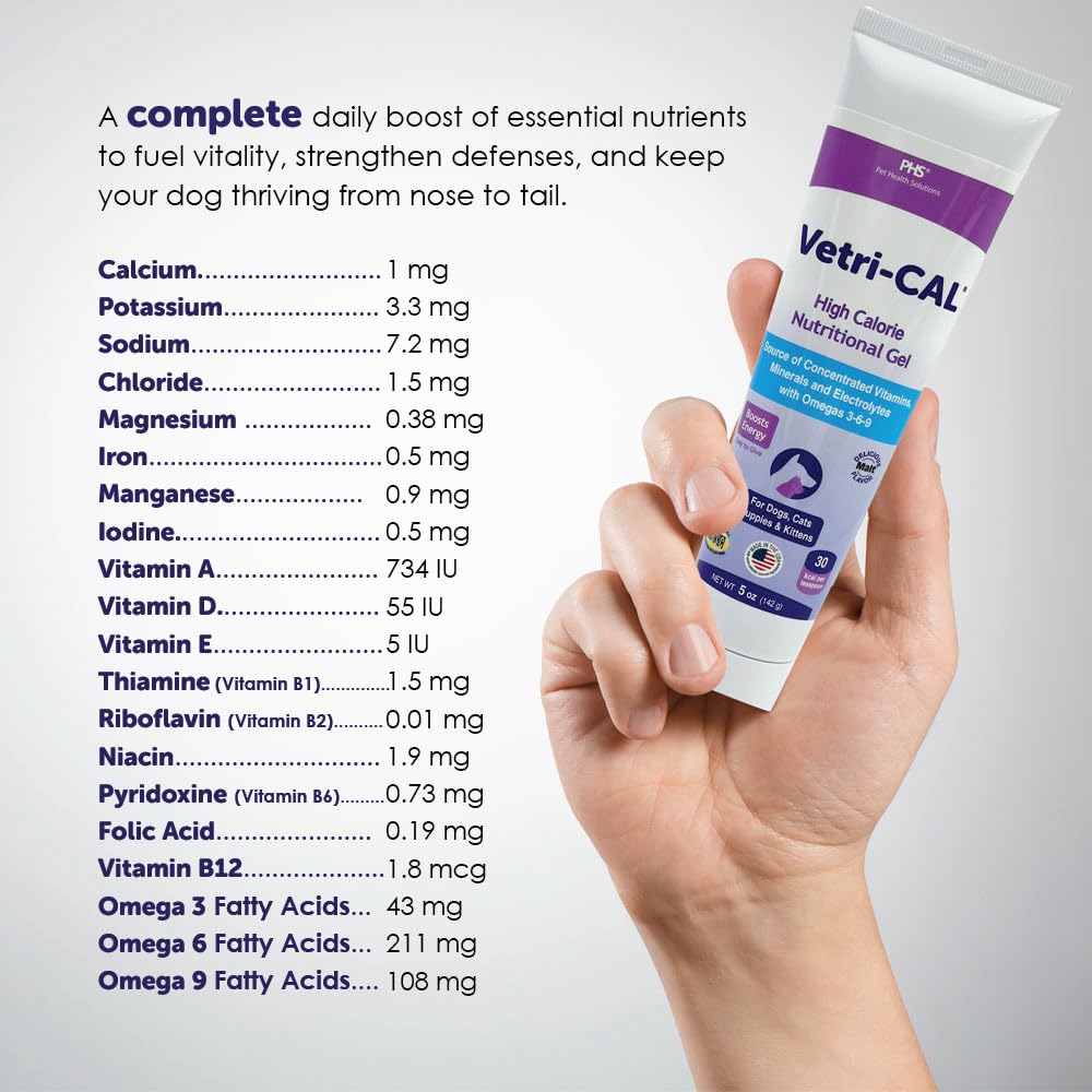 Vetri-CAL gel presentado en tubo de 5 oz para dosis fáciles.