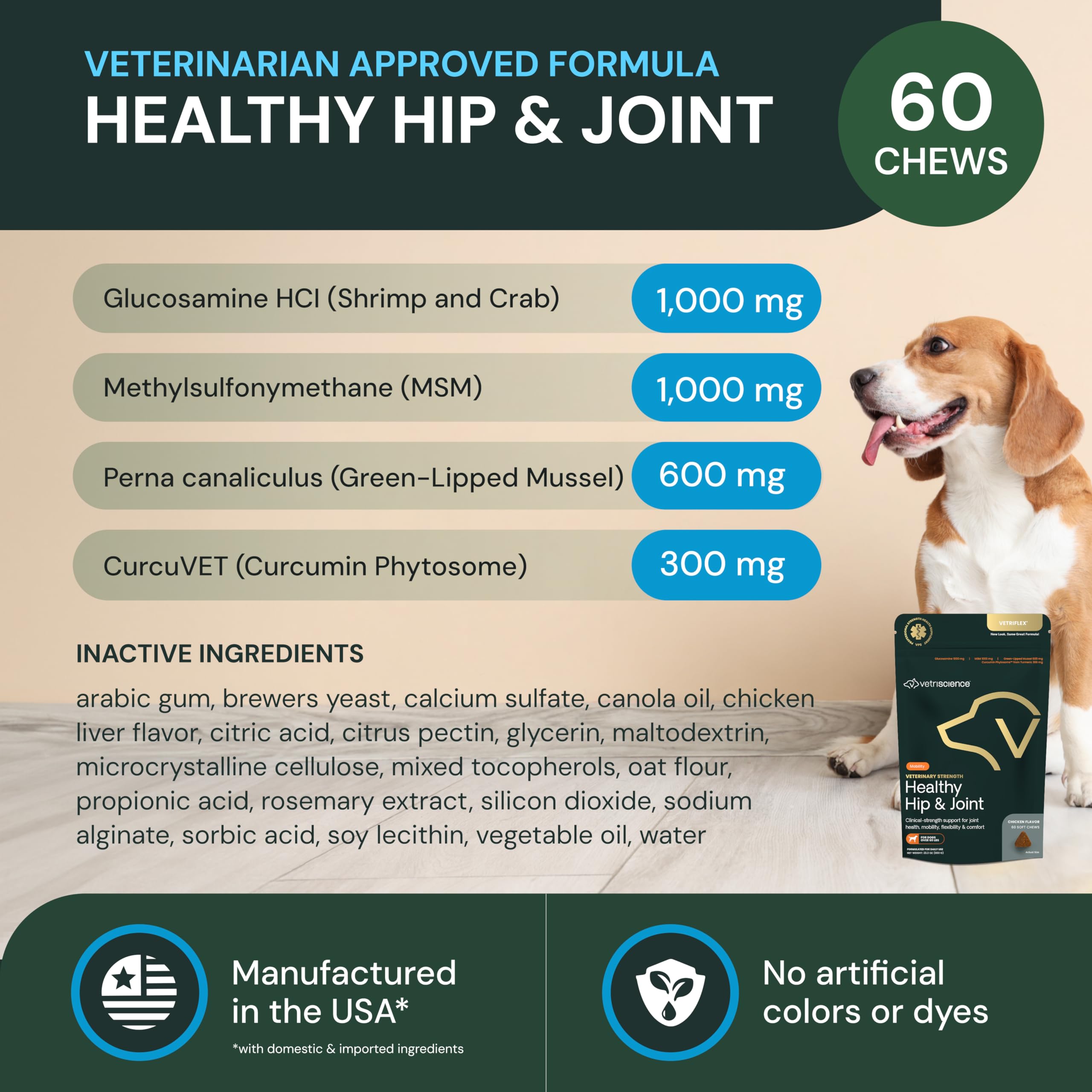 VETRISCIENCE gomitas de articulación para flexibilidad y movimiento diario de perros grandes.