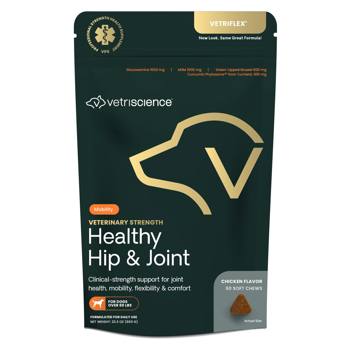 VETRISCIENCE gomitas para articulaciones y huesos que apoyan la movilidad en perros grandes.