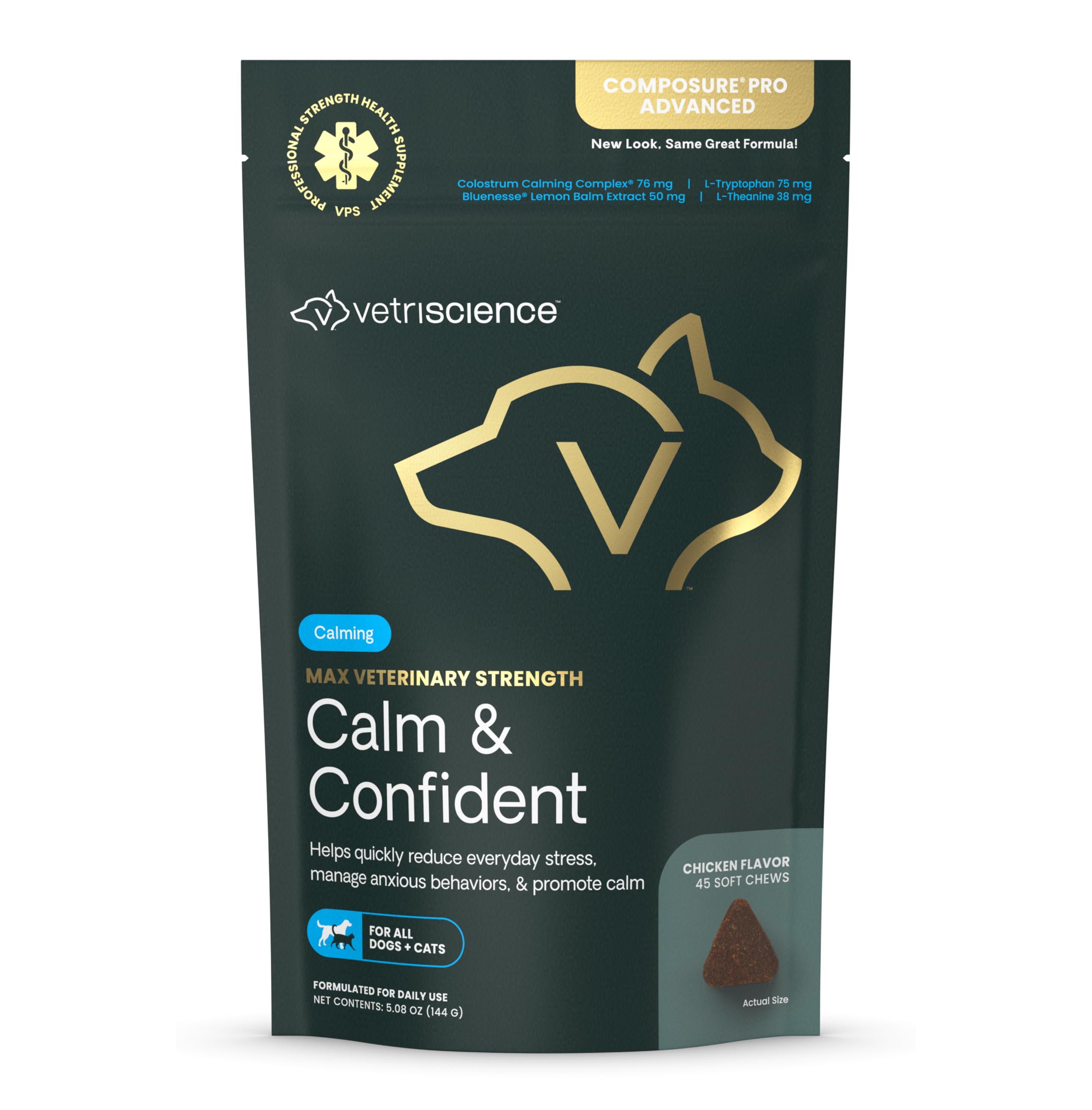 VetriScience Max masticables tranquilizantes para mascotas, fáciles de administrar para la calma.