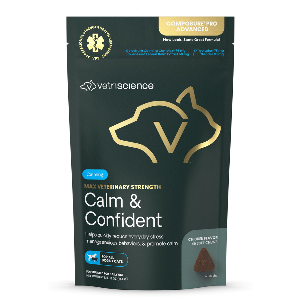 VetriScience Max masticables tranquilizantes para mascotas, fáciles de administrar para la calma.