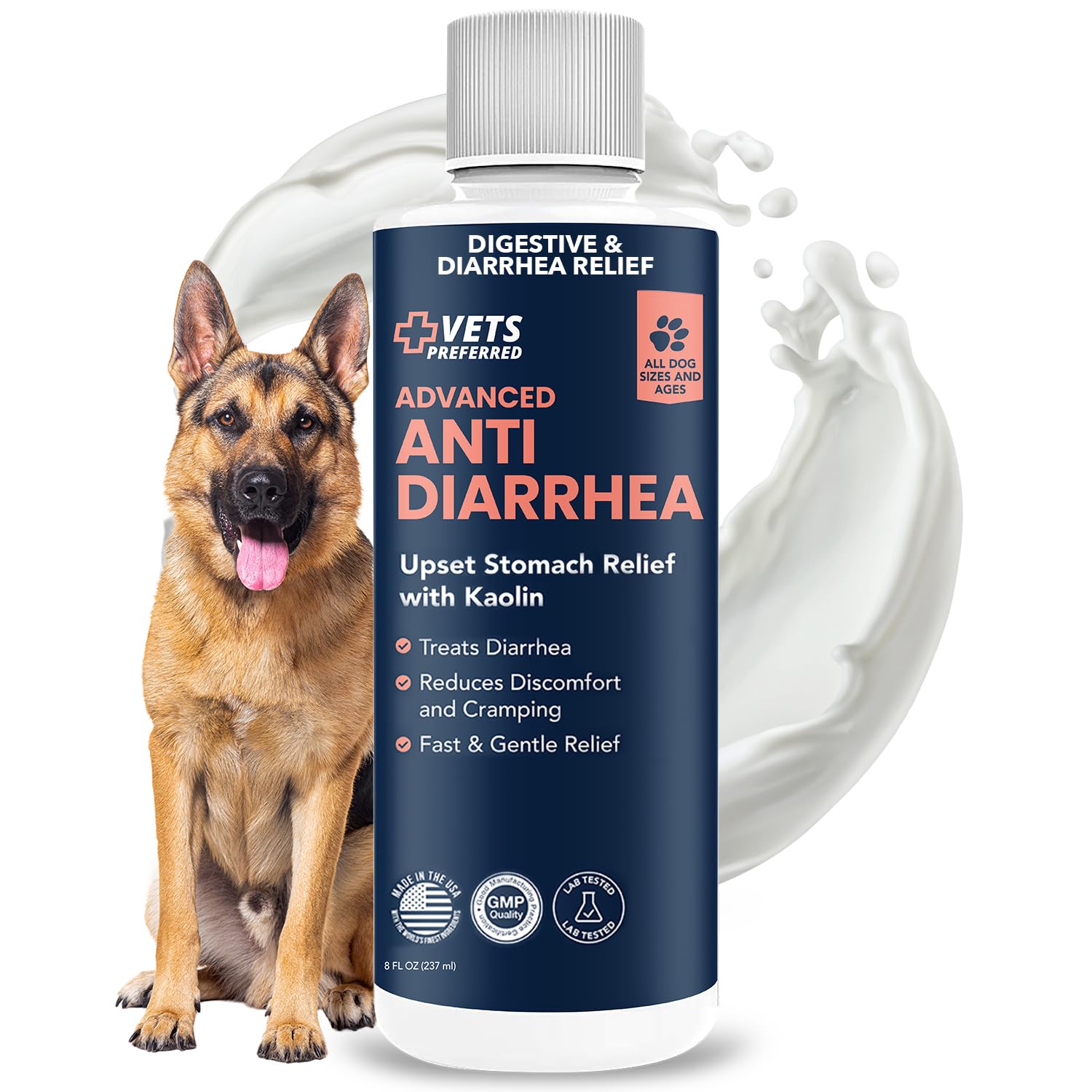 Vets Preferred Kaolín Diarrea Perro Botella: alivio suave para el estómago