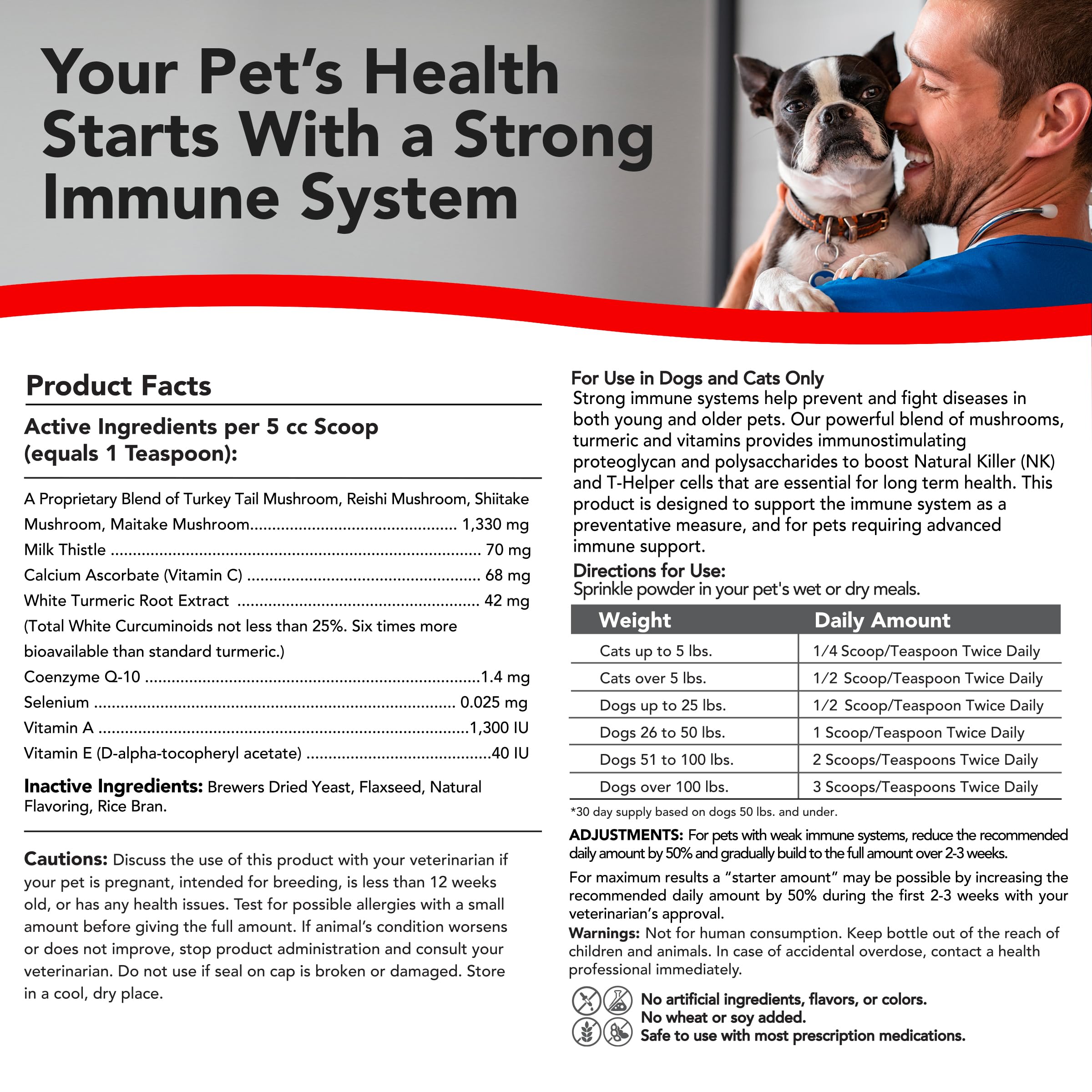 VetSmart Formulas Defensa Inmune Perros Gatos: extracto de cúrcuma blanca para apoyo antioxidante.