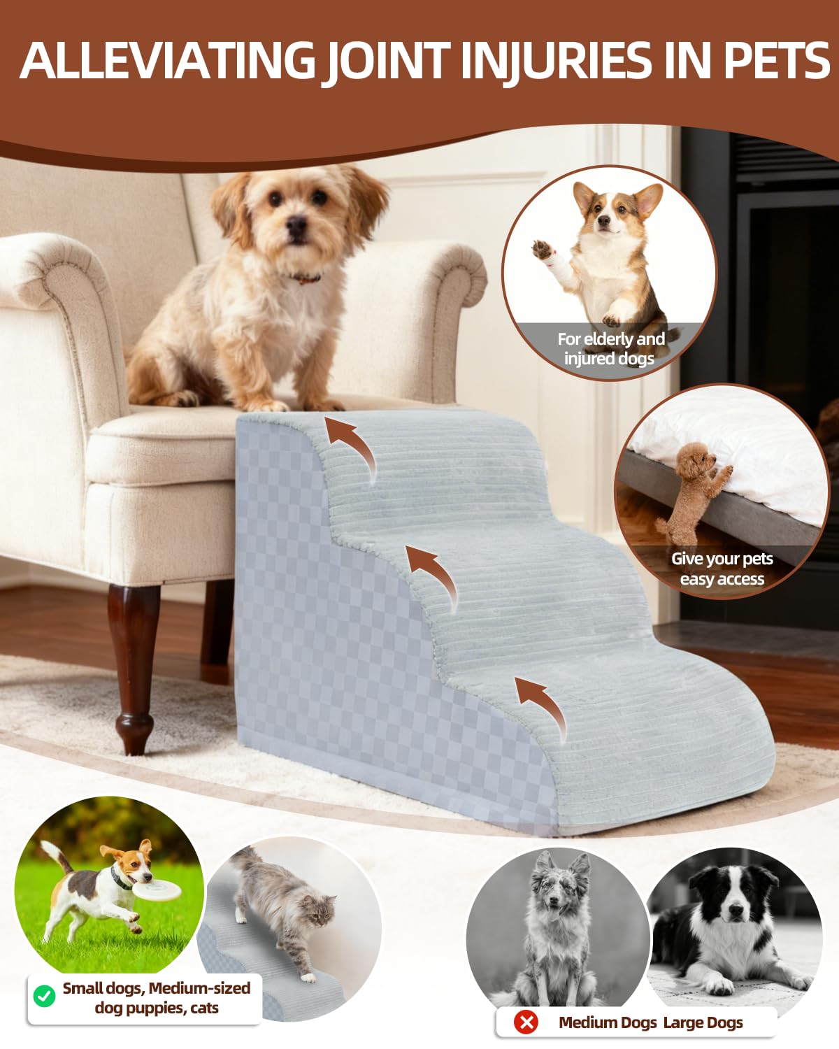 Vfrog escalera para perros, base antideslizante, seguridad al subir a la cama.
