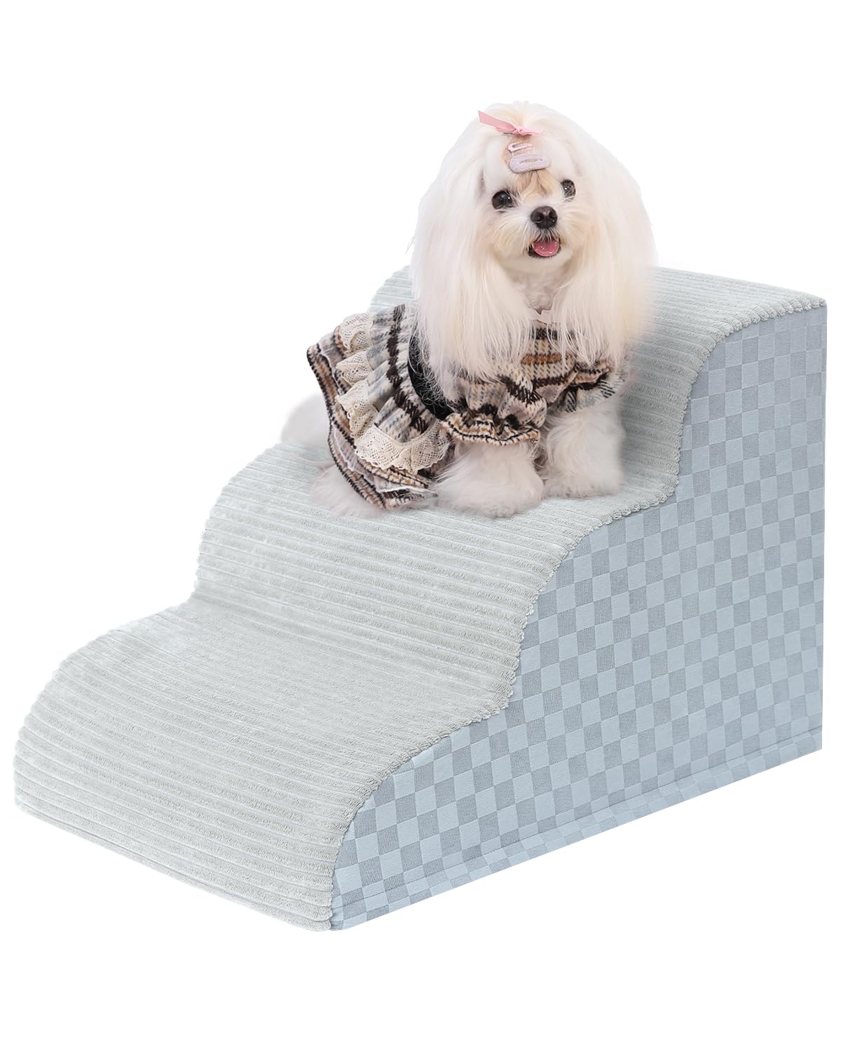 Vfrog escaleras para perro sobre sofá con 3 pasos, facilita subir al mueble