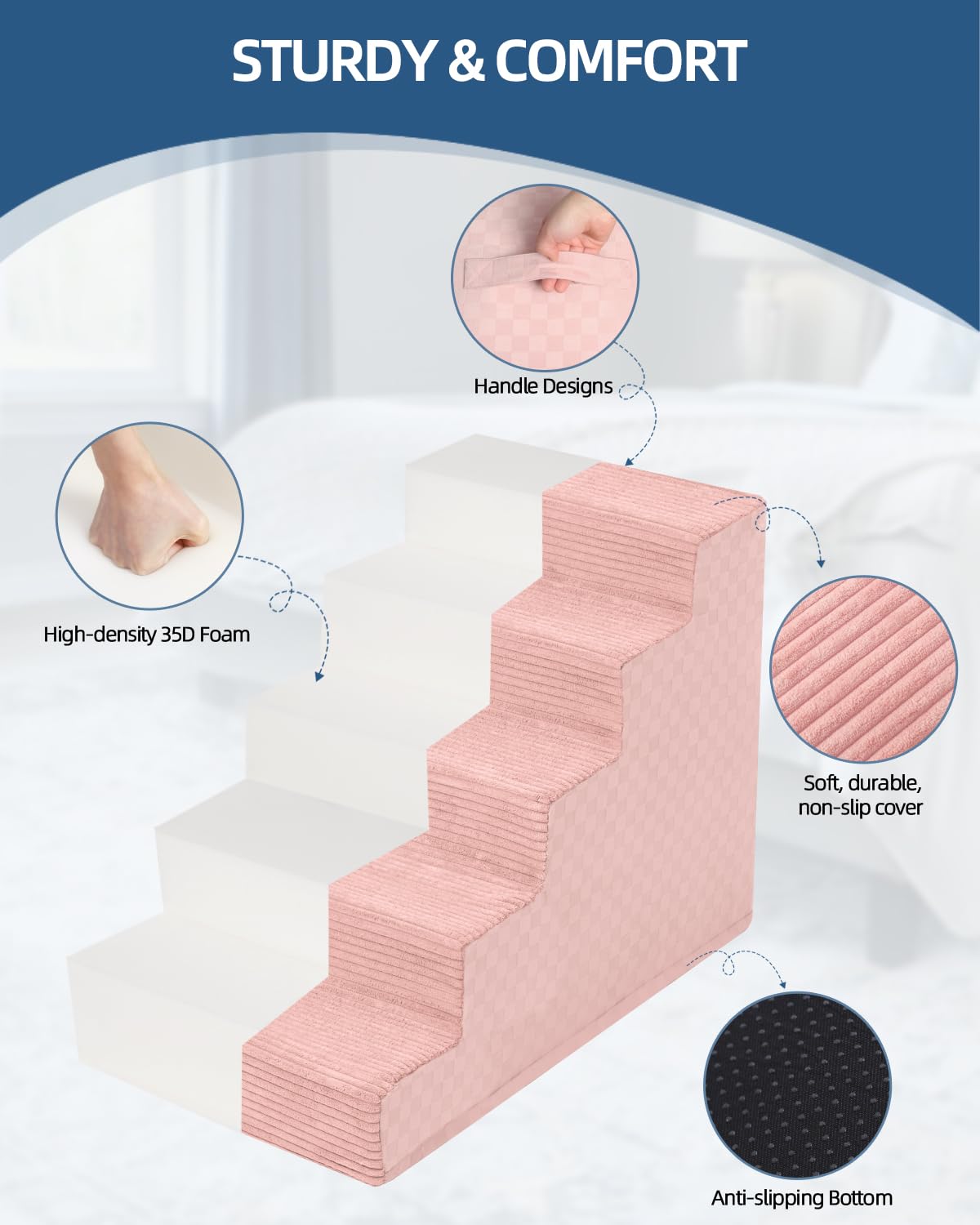 Vfrog escalera para perros rosa ofrece seguridad y estilo.