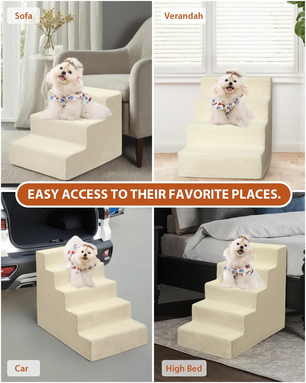 Vfrog escaleras para perros pequeños, lateral, base antideslizante para sofá