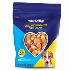 Vibrant Life galletas pequeñas con pollo, ideal para entrenamiento y recompensa.
