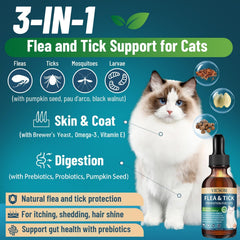 VICSOM apoyo herbal suave para pulgas, garrapatas y mosquitos en gatos.